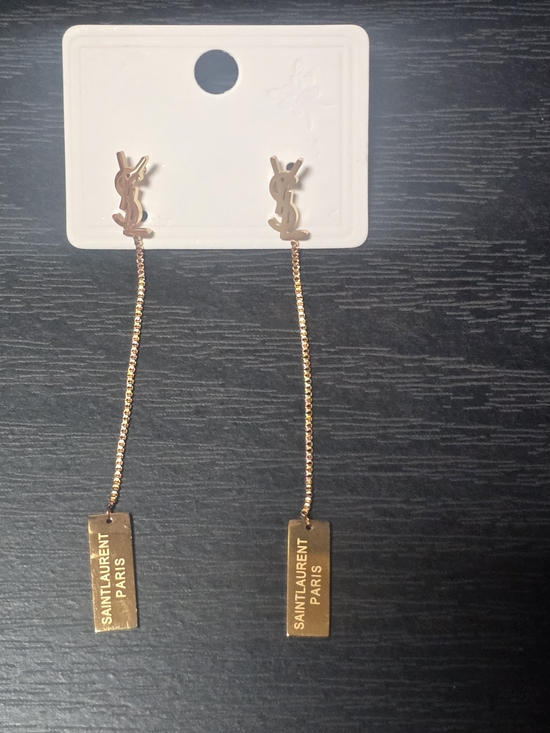 Jewelry - Gold Tone Logo Drop Earrings..NWT